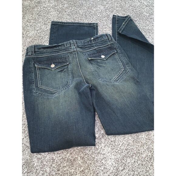 Mossimo Size 9 Women’s Bootcut Dark Wash Green Denim Jean Premium Denim Long - Picture 8 of 9